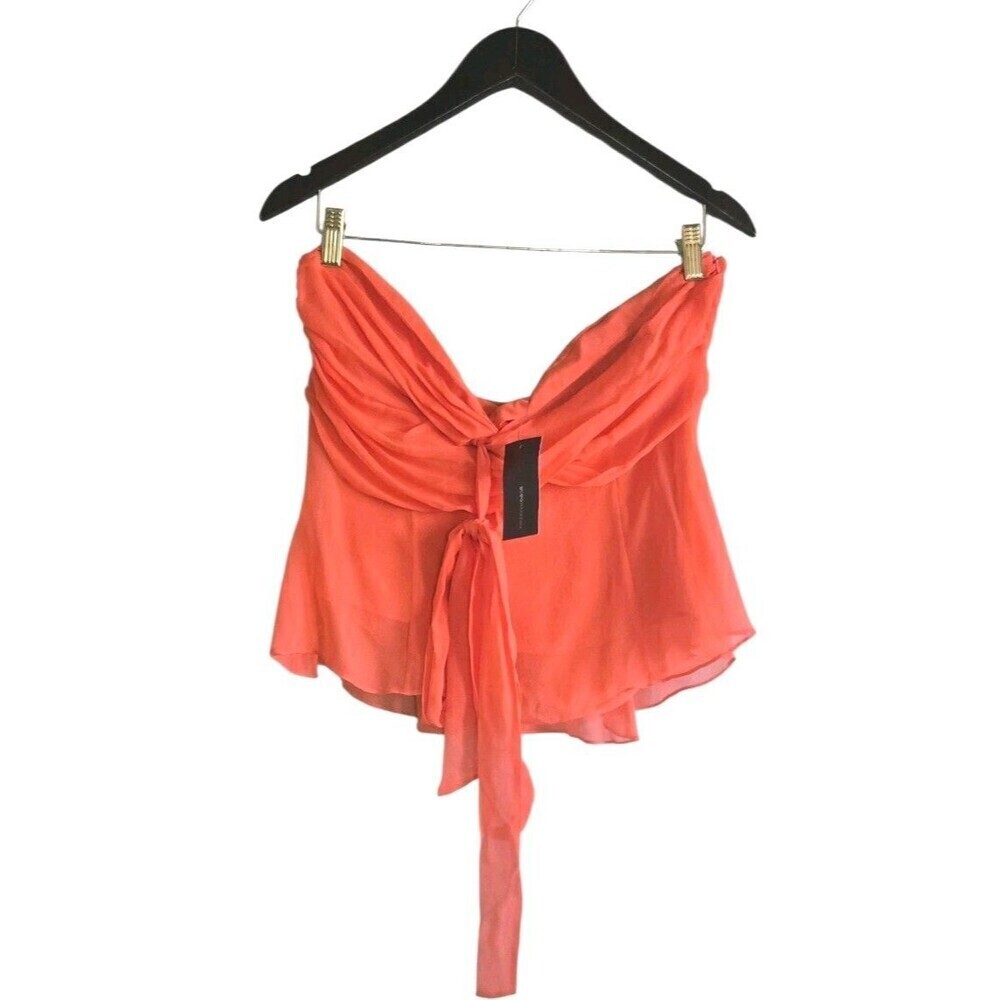 BCBG Max Azria Silk Halter Top Crop Blouse Women's 12 Orange Ethereal NWT